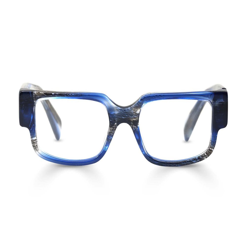 eyebobs Flimflam Premium Reading Glasses for Women and Men | Rectangle Average-Size Reading Glasses | Blue and Black Stripe Front and Temples | 2.00