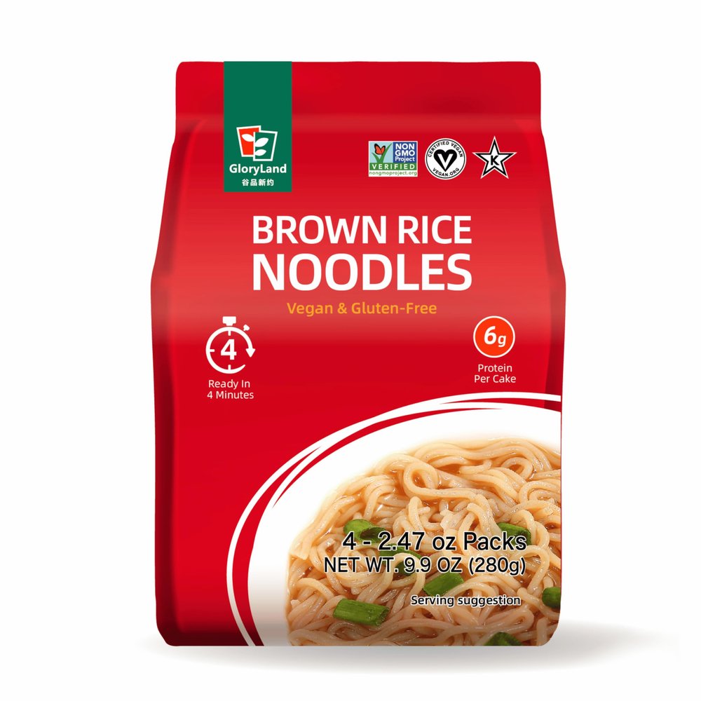 GloryLand Brown Rice Noodles, Gluten Free Vegan Rice Noodles, Whole Grain Brown Rice Pasta for Stir Fry, Soup, Pad Thai & Lo Mein, 10 oz Pack of 6 (24 Noodle Cakes Total)