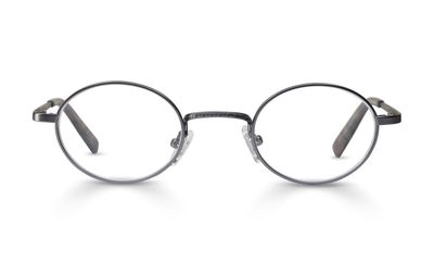 eyebobs Teddy Premium Reading Glasses for Women and Men | Round Average-Size Reading Glasses | Silver Metal Front with Silver Metal and Purple Tort Temples | 4.00
