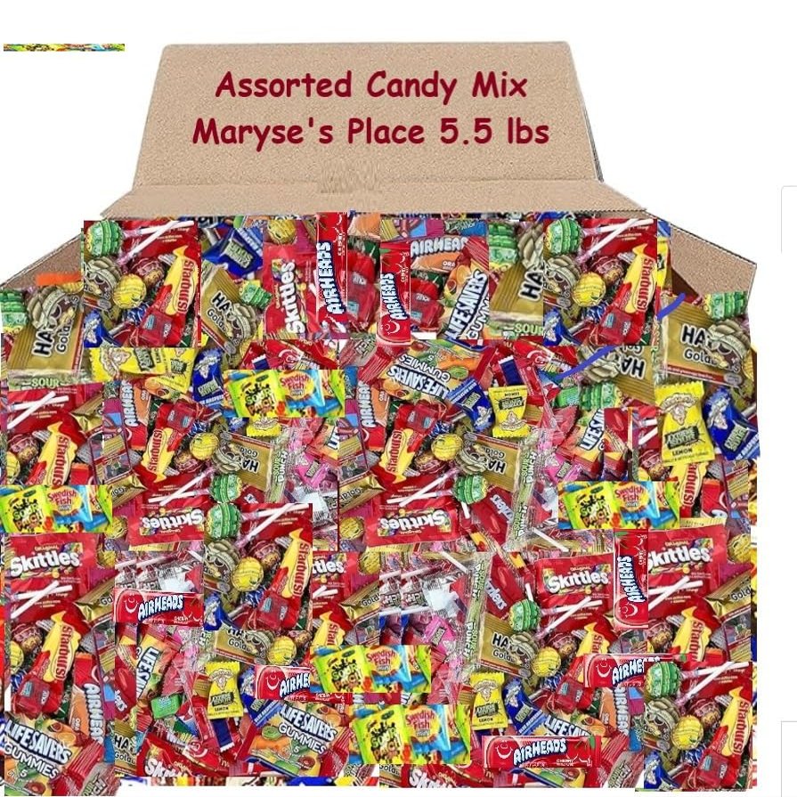 ASSORTED VARIETY BULK CANDY MIX, 5.5 LB of Assorted Individually Wrapped, Candy Mix, Skittles, Starburst, Haribo, Jolly Ranchers and More for Pinata Filler, Kids Parties and Office Candy