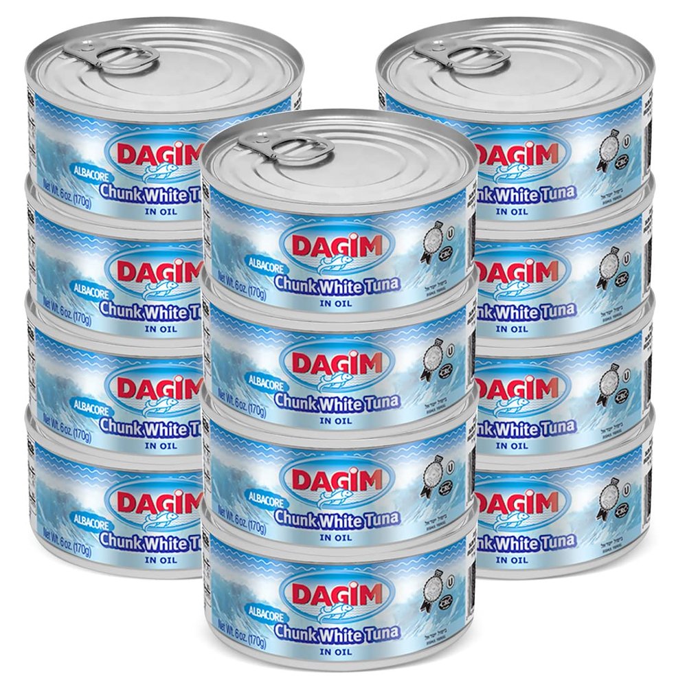 Dagim Chunk White Albacore Tuna in Oil Kosher Certified, Canned Tuna Fish, 6 oz. Pack of 12