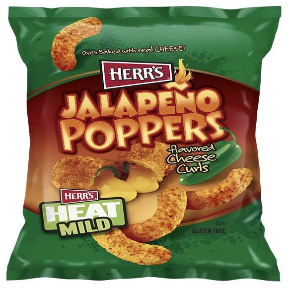 Herr's Jalapeo Poppers Flavored Cheese Curls - Made with Cheddar Cheese - 1 Ounce (Pack of 24) Great for Bold Flavor Fans