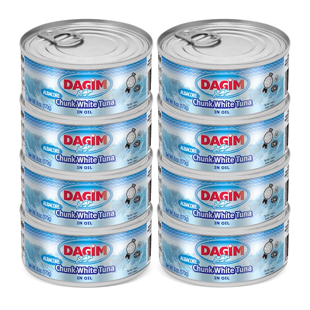 Dagim Chunk White Albacore Tuna in Oil Kosher Certified, Canned Tuna Fish, 6 oz. Pack of 8