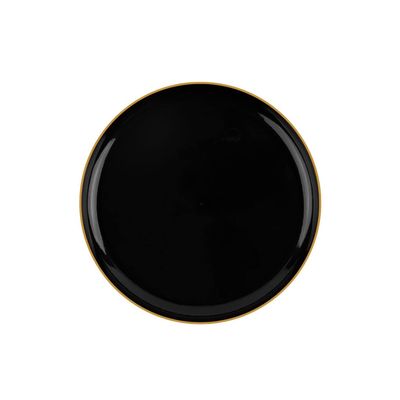 EcoQuality 6.3" inch Round Black Plastic Plates with Gold Rim Design - Disposable China Like Party Plates, Heavy Duty Dessert Plates, Dinner Plate, Salad, Wedding, Serveware (80 PACK)