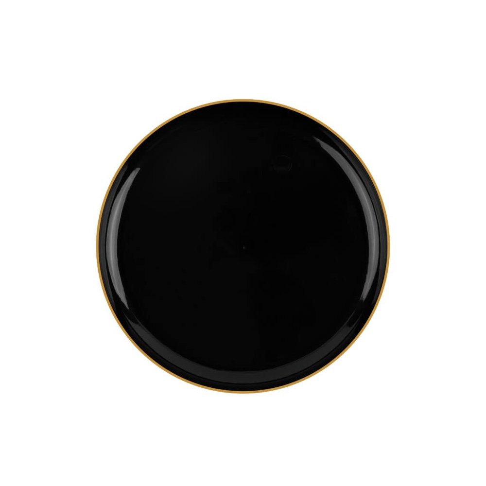 EcoQuality 6.3" inch Round Black Plastic Plates with Gold Rim Design - Disposable China Like Party Plates, Heavy Duty Dessert Plates, Dinner Plate, Salad, Wedding, Serveware (80 PACK)