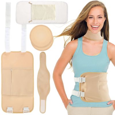 5Pcs Neck Waist Oil Pack Set with Chest Pad Reusable Oil Wrap Mess-Free oil Wrap Pack with Adjustable Tape Comfortable oil Wrap for Neck Waist .(Chest pad suite,khaki)