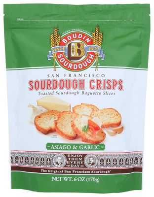 Boudin Sourdough Asiago & Garlic Crisps, Vegetarian, 6 Ounces (Pack Of 11)