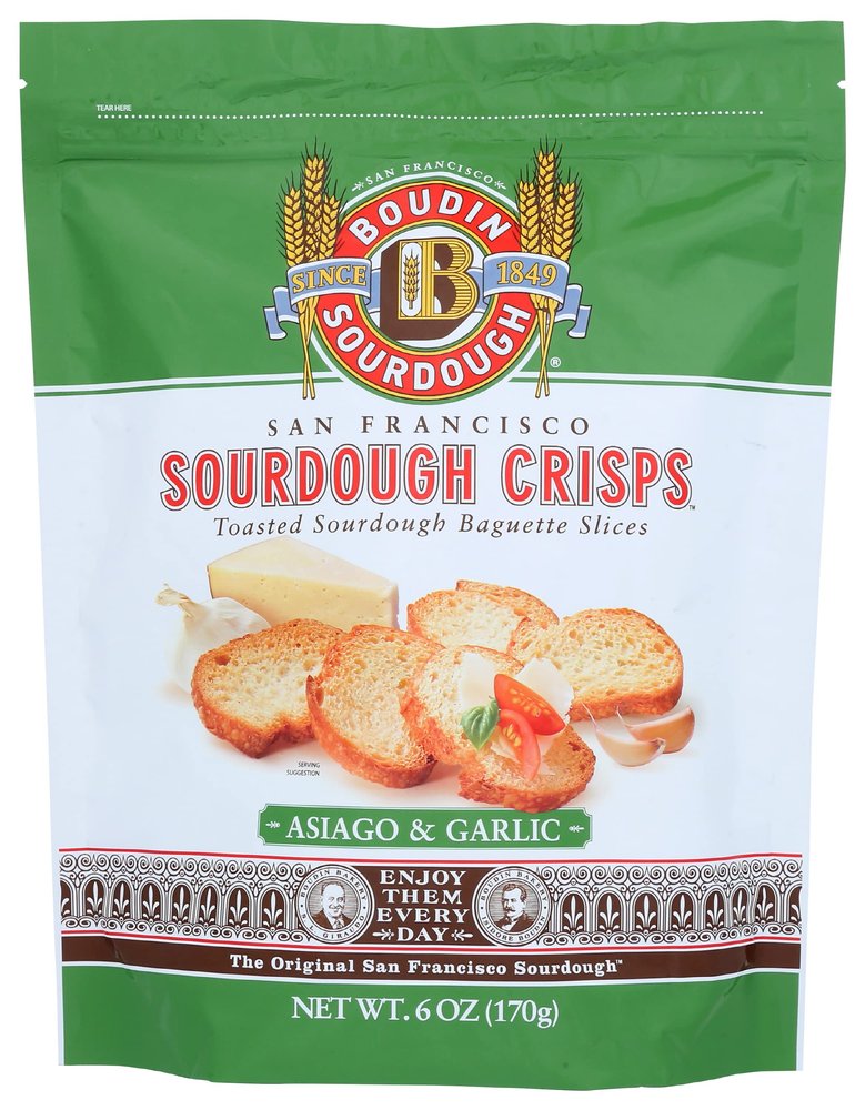 Boudin Sourdough Asiago & Garlic Crisps, Vegetarian, 6 Ounces (Pack Of 11)