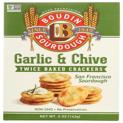 Boudin Sourdough Garlic And Chive Twice Baked Crackers, Non GMO, 5 Ounces (Pack Of 12)