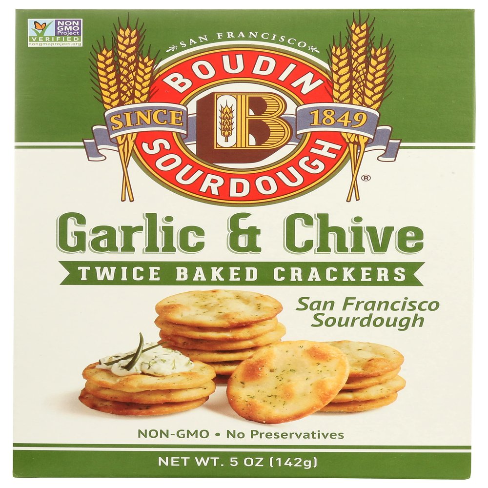 Boudin Sourdough Garlic And Chive Twice Baked Crackers, Non GMO, 5 Ounces (Pack Of 12)