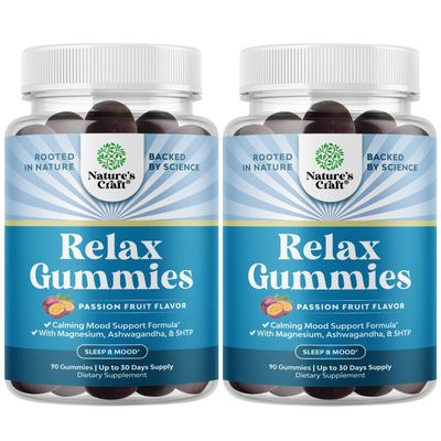 Natures Craft Calming Gummies for Adults with Ashwagandha and Magnesium - Relaxing Stress Gummies with L Theanine 5HTP and Lemon Balm Extract - Adaptogenic Chamomile Extract Vitamin B6 2 Pack