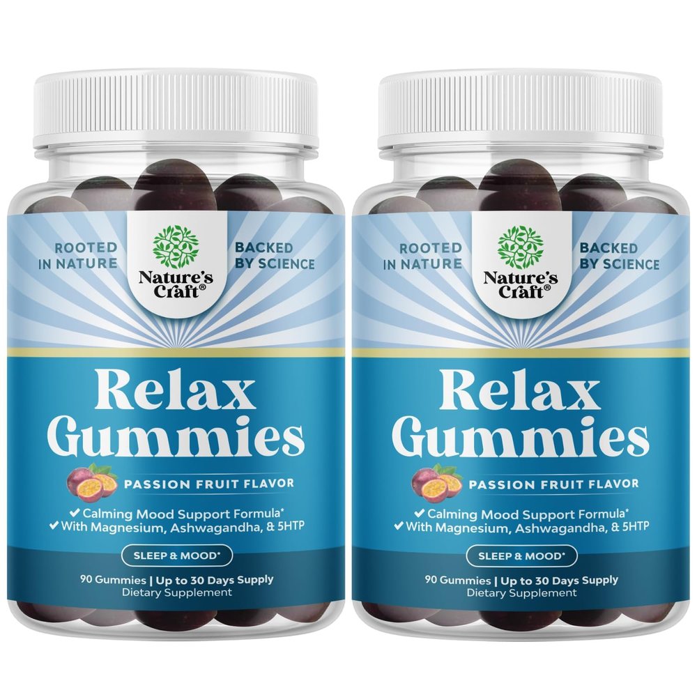 Natures Craft Calming Gummies for Adults with Ashwagandha and Magnesium - Relaxing Stress Gummies with L Theanine 5HTP and Lemon Balm Extract - Adaptogenic Chamomile Extract Vitamin B6 2 Pack