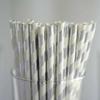 150 pcs 8-Inch Silver and White Striped Paper Straws - Disposable Wedding Party Birthday Event Picnic Supplies view 1