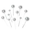 12 Silver Cake Topper Picks Faux Pearl Balls Cupcake Decorations Wedding Birthday Party Events Reception Accessories view 1