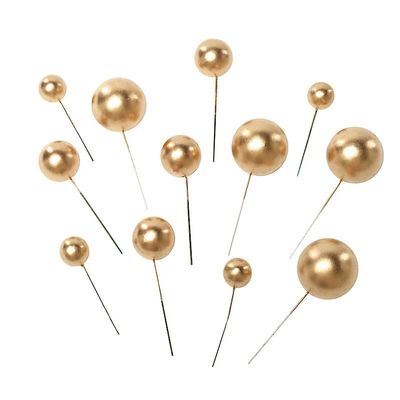 12 Gold Cake Topper Picks Faux Pearl Balls Cupcake Decorations Wedding Birthday Party Events Reception Accessories Supplies