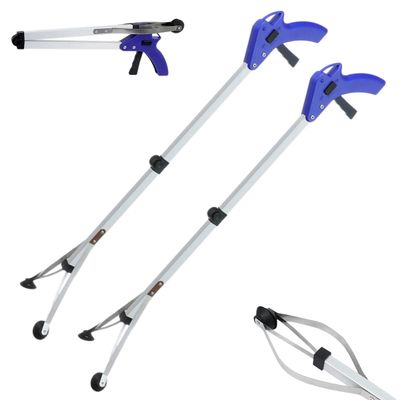 2 Pack Foldable Reacher Grabber Tool 32 Inch Lightweight Extra Long Handy Trash Claw Grabber, Anti-Slip Reaching Tool Assist Litter Pick Up Stick, Nabber, Arm Extension for Elderly Disabled Heavy Duty