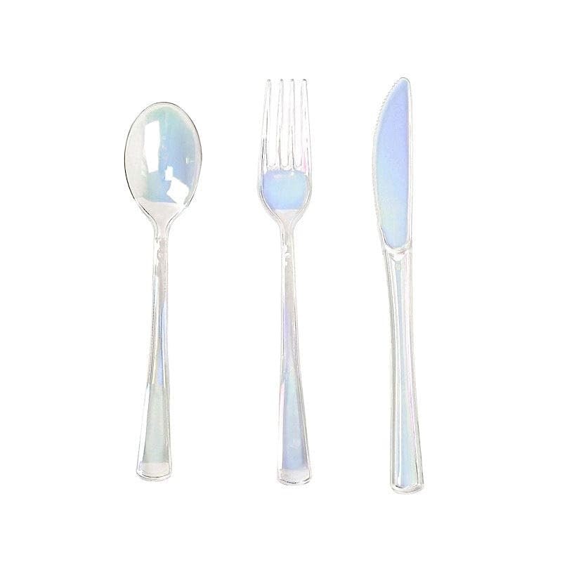 24 pcs Iridescent Disposable Plastic Cutlery Spoon Fork Knife Set for Weddings Parties Birthdays Receptions Events Dinnerware Tableware Decorations