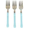 48 7-Inch Metallic Gold Forks Blue Handle Disposable Plastic Tableware Wedding Reception Party Events Catering Supplies view 1