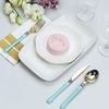 48 7-Inch Metallic Gold Forks Blue Handle Disposable Plastic Tableware Wedding Reception Party Events Catering Supplies view 4
