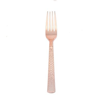 48 pcs 7-Inch long Rose Gold Hammered Design Plastic Forks - Disposable Wedding Catering Tableware Supplies