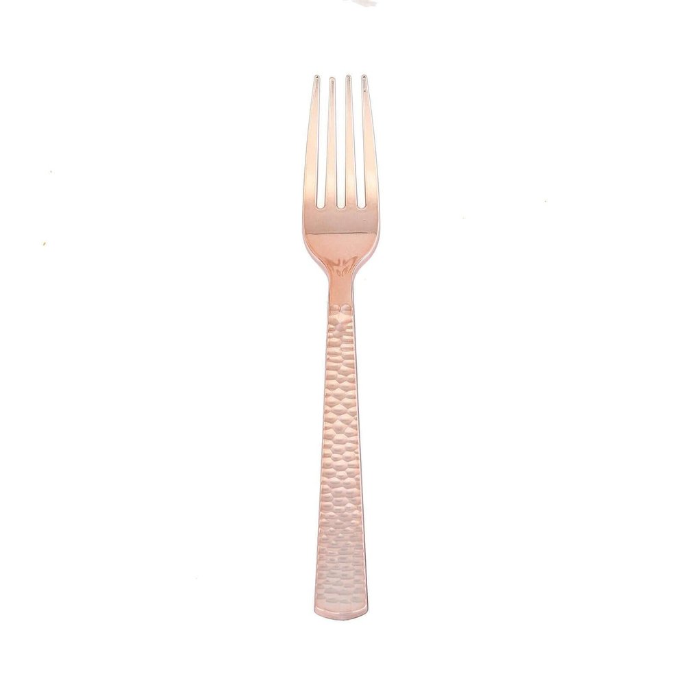 48 pcs 7-Inch long Rose Gold Hammered Design Plastic Forks - Disposable Wedding Catering Tableware Supplies