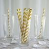150 pcs 8-Inch Gold and White Striped Paper Straws - Disposable Wedding Party Birthday Event Picnic Supplies view 1