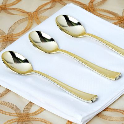100 pcs Gold Plastic Spoons - Disposable Wedding Party Event Catering Tableware