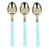 48 7-Inch Metallic Gold Spoons Blue Handle Disposable Plastic Tableware Wedding Reception Party Events Catering Supplies view 1