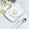 48 7-Inch Metallic Gold Spoons Blue Handle Disposable Plastic Tableware Wedding Reception Party Events Catering Supplies view 4
