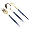 24 Gold Royal Blue Disposable Plastic Cutlery Spoon Fork and Knife Set for Weddings Parties Birthdays Receptions Events Dinnerware Tableware Decorations view 1