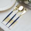 24 Gold Royal Blue Disposable Plastic Cutlery Spoon Fork and Knife Set for Weddings Parties Birthdays Receptions Events Dinnerware Tableware Decorations view 3