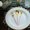 24 Gold Blush Disposable Plastic Cutlery Spoon Fork and Knife Set for Weddings Parties Birthdays Receptions Events Dinnerware Tableware Decorations view 3