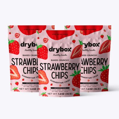 Drybox Strawberry Chips 3 Pack Dried Strawberries Sliced Thin Chewy yet Crunchy| No Sugar Added Unsweetened Non GMO No Pesticides Sustainably Harvested | Tart yet Sweet Snacks for School Office Gym, 1.2oz per pack, 3 Packs