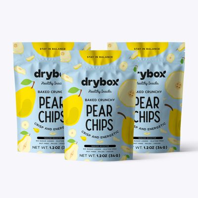 Drybox Pear Chips 3 Pack Thin Sliced Sweet with No Sugar Added | Non GMO, Unpeeled, With the Rind | Gluten Free Kosher Hallal Vegan Keto and Paleo Friendly Snack | 1.2 oz per pack, 3 Pack