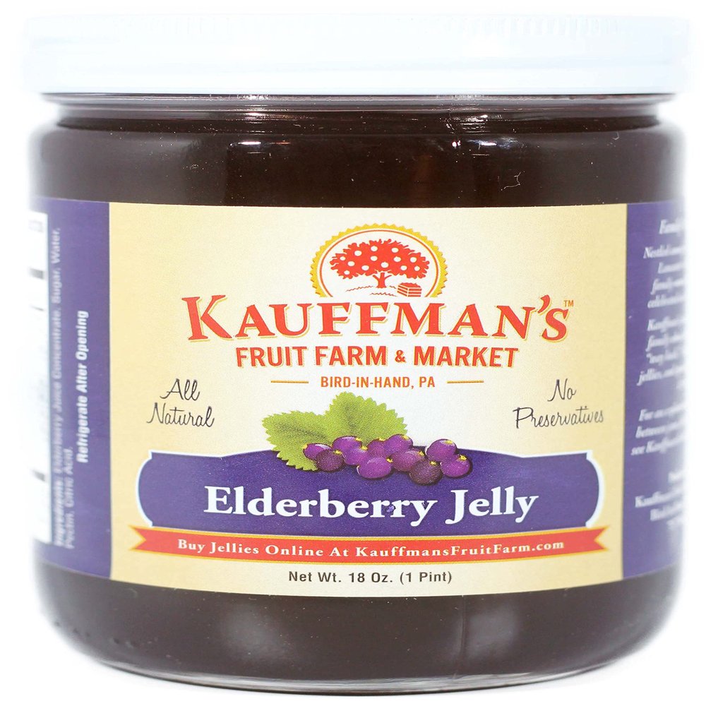 Kauffman Orchards Elderberry Jam, All Natural, No Preservatives, 18 Oz. (Pack of 6)