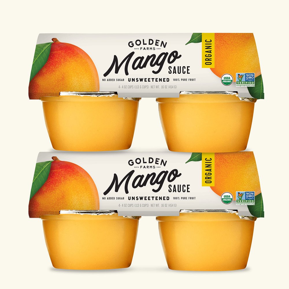Golden Farms Mango Cups, Single Ingredient Healthy Snacks (Pack of 4), 100% Pure Fruit, No Added Sugar, Vegan, Gluten-Free, Kosher, Organic 4oz Fruit Cups