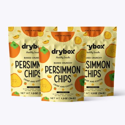Drybox Dried Persimmons, Persimmon Chips Sliced No Sugar Added Fruit Snacks, Exotic Fruit Non-GMO | Unpeeled, with the Rind | Keto and Paleo Snack Naturally Sweet 1.2 oz per pack, 3 Pack