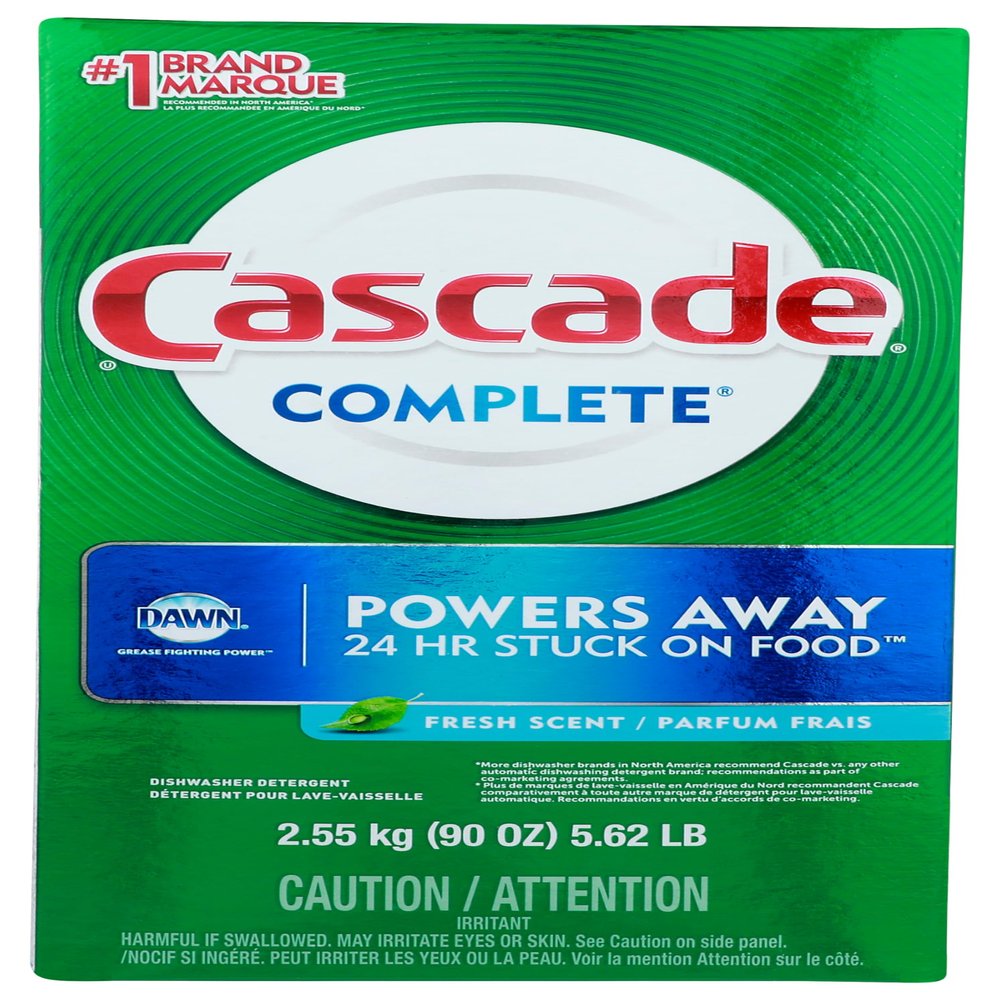 Cascade Complete Powder, Fresh Scent, Cascade Dishwashing Powder, Cascade 90 oz with Bonus Cascade Platinum Dishwasher Cleaner 3 Count Pod