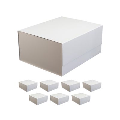 CECOBOX 8PC Gift Boxes with Lids for Presents 15"x12"x7.2" - Matte, Collapsible Magnetic Closure Gift Box - Groomsmen & Bridesmaid Proposal Boxes, Wedding, PR, Birthdays, Holidays - White
