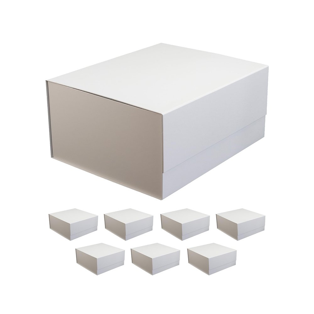 CECOBOX 8PC Gift Boxes with Lids for Presents 15"x12"x7.2" - Matte, Collapsible Magnetic Closure Gift Box - Groomsmen & Bridesmaid Proposal Boxes, Wedding, PR, Birthdays, Holidays - White