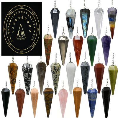 Amazing Gemstone Pack of 11 Crystal Pendulums Bulk Set with Pendulum Board - Wholesale Bulk Crystals