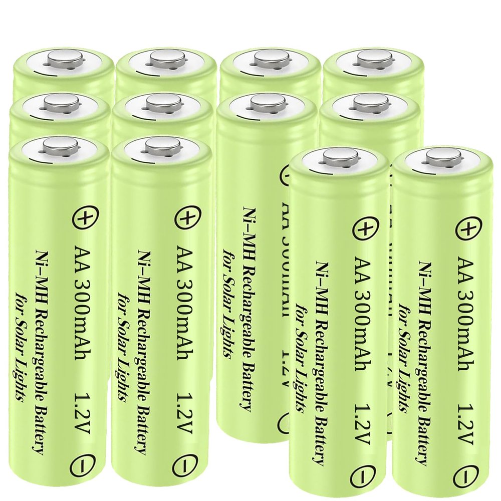 Betmaxful 12 Packs 1.2V AA 300mAh Ni-MH Rechargeable Batteries for Outdoor Solar Landscape Pathway Lights