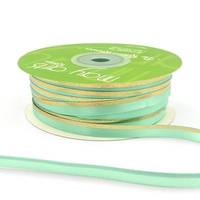 ~3/8" Single Faced Satin Gold Foil Stripe Ribbon - 685-38-94 Robins Egg Blue/Gold