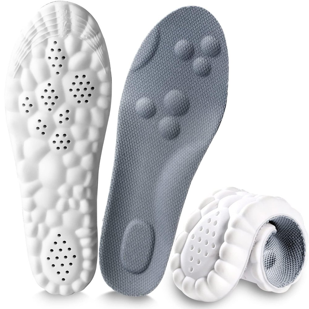 4D Cloud Insoles for Men and Women, Arch Support Insoles, Memory Foam Insoles, Shock Absorption and Cushioning Sports Shoe Insoles for Foot & Joint Support (X Men 9-10 | Women 10-11, Gray)