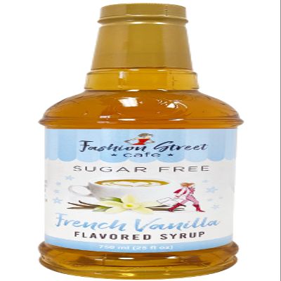 Fashion Street Cafe Sugar Free French Vanilla Coffee Syrup - Zero Sugar Syrup for Drinks, 25 fl oz