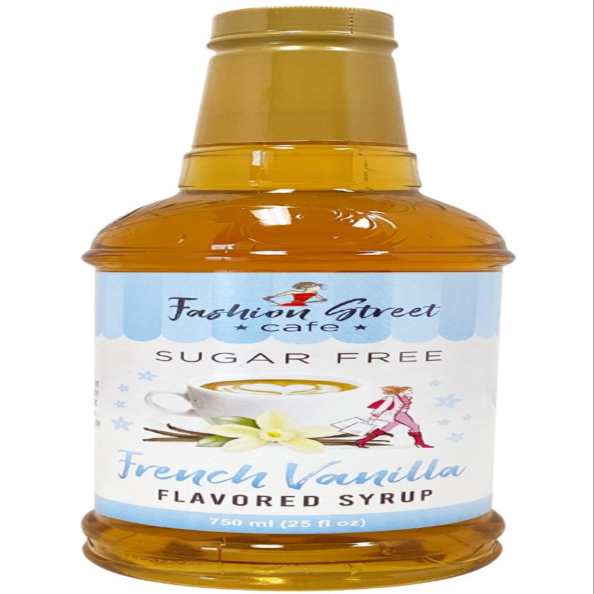 Fashion Street Cafe Sugar Free French Vanilla Coffee Syrup - Zero Sugar Syrup for Drinks, 25 fl oz