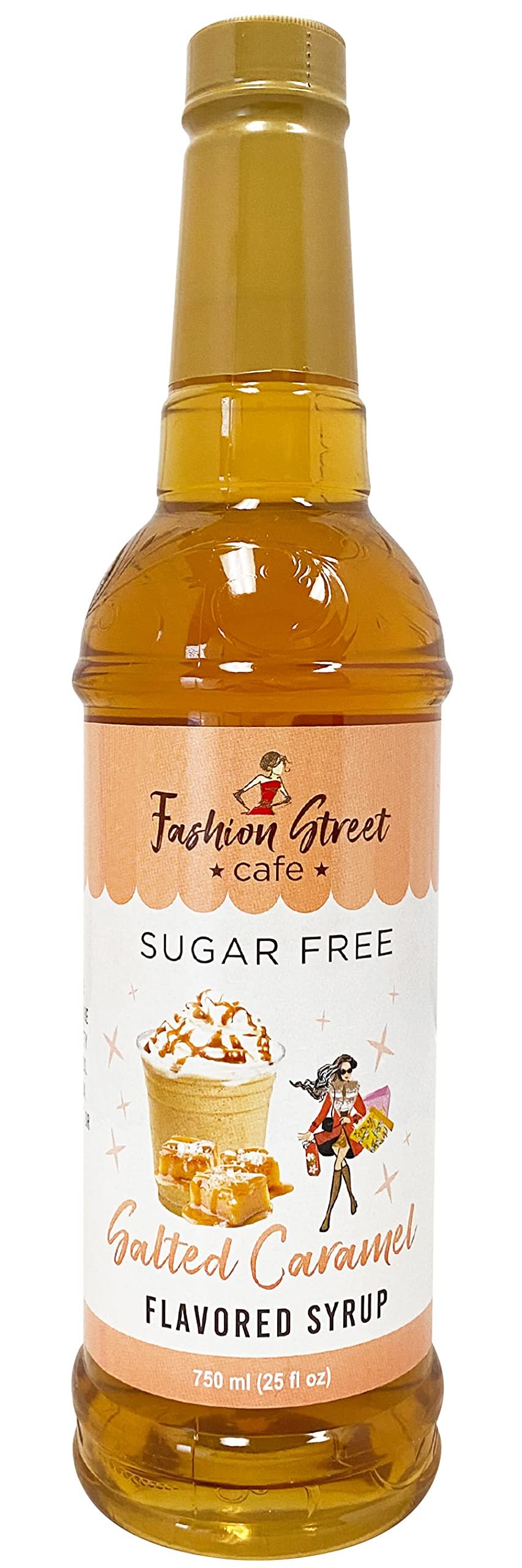 Fashion Street Cafe Sugar Free Salted Caramel Coffee Syrup - Zero Sugar Syrup for Drinks, 25 fl oz