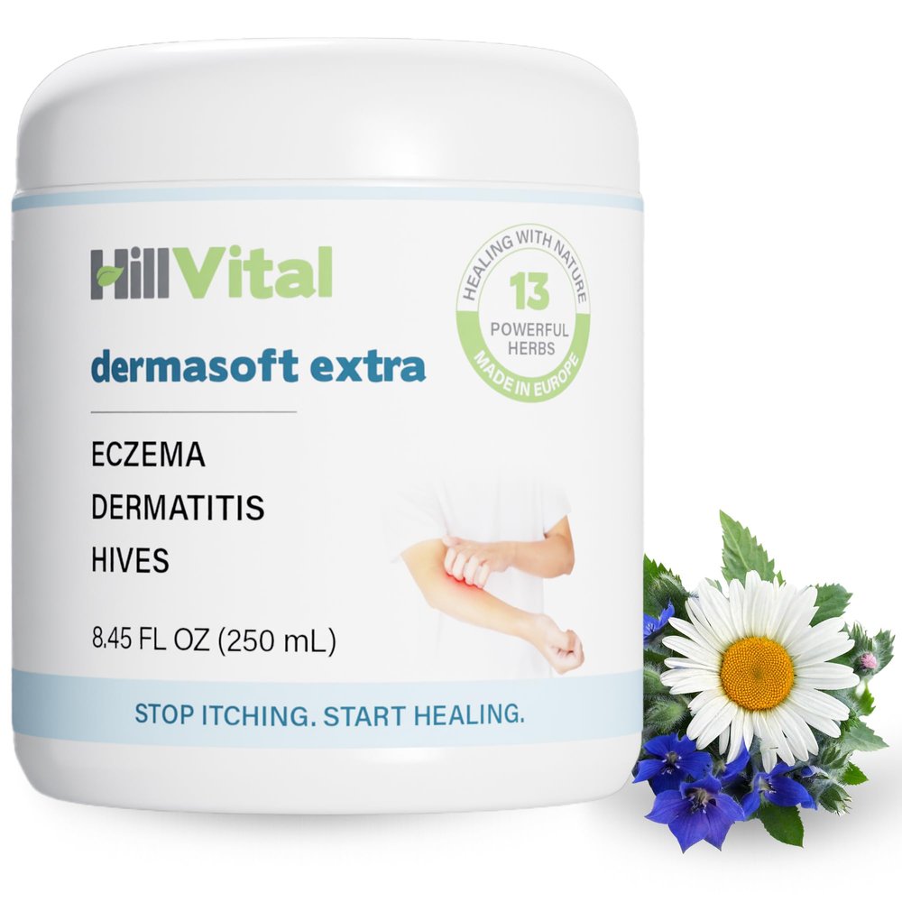 HillVital Eczema Cream for Kids - Hydrating Moisturizer for Adults, Herbal Baby Eczema Relief, Itch Relief Hives Treatment, Anti Itch Lotion and Seborrheic Dermatitis Balm 8.5 fl oz