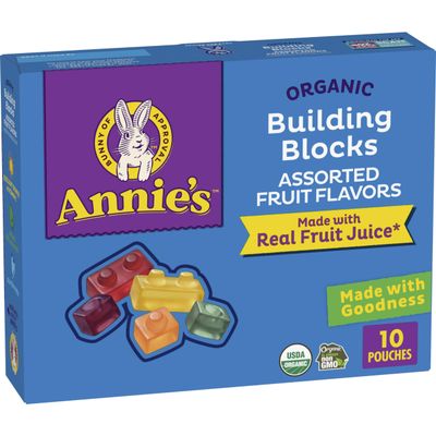 Annie's Organic Building Blocks Fruit Flavored Snacks, Assorted Fruit Flavors, Gluten Free, 10 Pouches, 7 oz