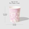 Coterie Pink Toile Paper Cups (Set of 10) - Decorative & Durable Disposable Cups for Bridal Party, Birthday Party, Baby Shower, Tea Party, Spring & Summer Gatherings | 9oz Paper Party Cups view 3